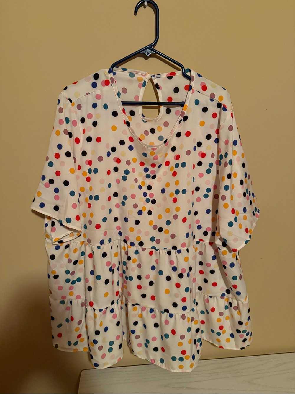 White Polka Dot Tiered Peplum Blouse
